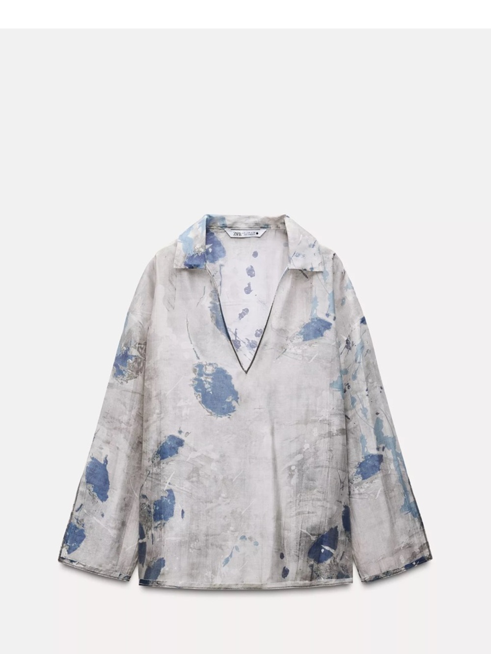 2 Piece shirt + pants Zara Women's Light Gray & Blue Abstract Long Sleeve Top